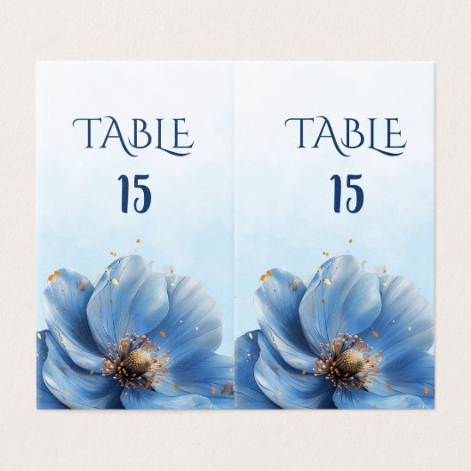 Modern Minimalist Gold and Blue Poppy Table Number (外部フラット)