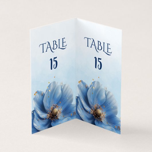 Modern Minimalist Gold and Blue Poppy Table Number (内部)