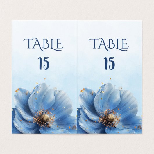 Modern Minimalist Gold and Blue Poppy Table Number (内部フラット)