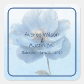 Modern Minimalist Gold and Blue Poppy Wedding スクエアシール (正面)