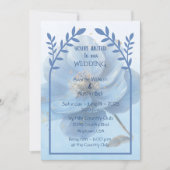 Modern Minimalist Gold and Blue Poppy Wedding   招待状 (正面)