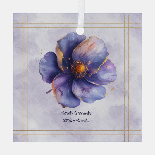 Modern Minimalist Gold and Purple Wedding  ガラスオーナメント (裏面)