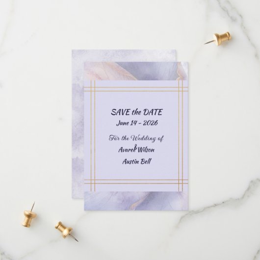 Modern Minimalist Gold and Purple Wedding  セーブザデート (正面/裏面インサイチュ)