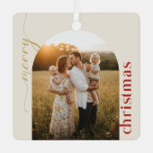 Modern Minimalist Gold and Red Script Christmas メタルオーナメント (正面)