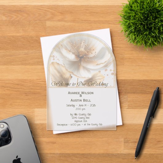 Modern Minimalist Gold and White Wedding アクリル招待状 (インサイチュ (招待状))