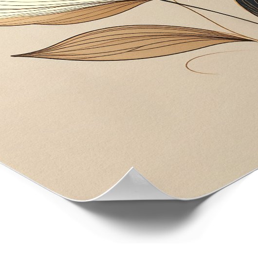 Modern Minimalist Gold & Black Botanical Floral Li ポスター (角)