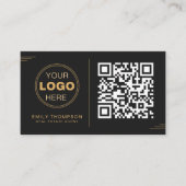 Modern Minimalist Gold & Black QR Professional 名刺 (正面)