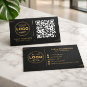 Modern Minimalist Gold & Black QR Professional 名刺