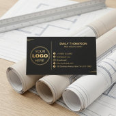 Modern Minimalist Gold & Black QR Professional 名刺