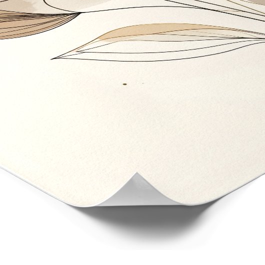 Modern Minimalist Gold Floral Line Art: Abstract B ポスター (角)