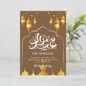 Modern Minimalist Gold Mosque Silhouettes Eid Card シーズンカード (スタンド正面)