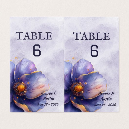 Modern Minimalist Gold Purple Wedding Table Number (外部フラット)