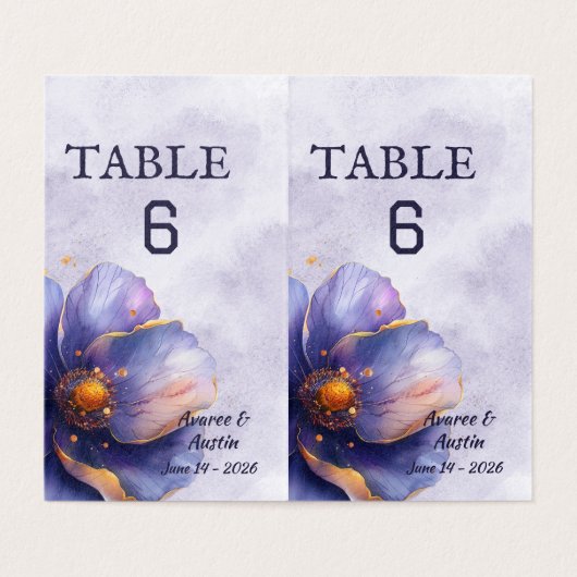 Modern Minimalist Gold Purple Wedding Table Number (内部フラット)