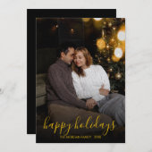Modern Minimalist Gold Script Happy Holidays Photo シーズンカード (正面/裏面)