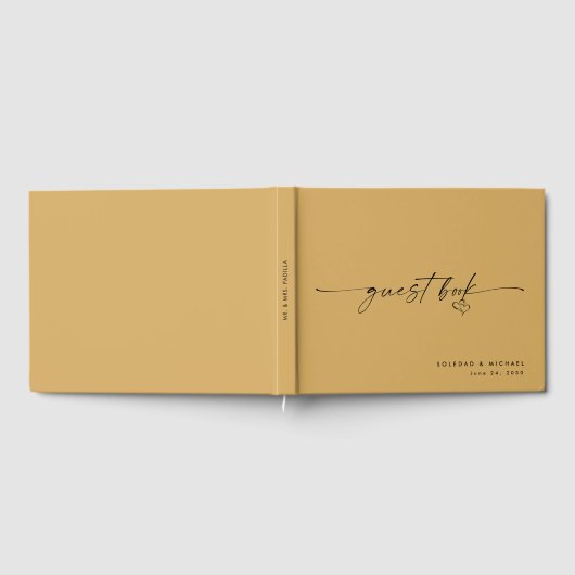 Modern Minimalist Gold Script Wedding ゲストブック (全面)