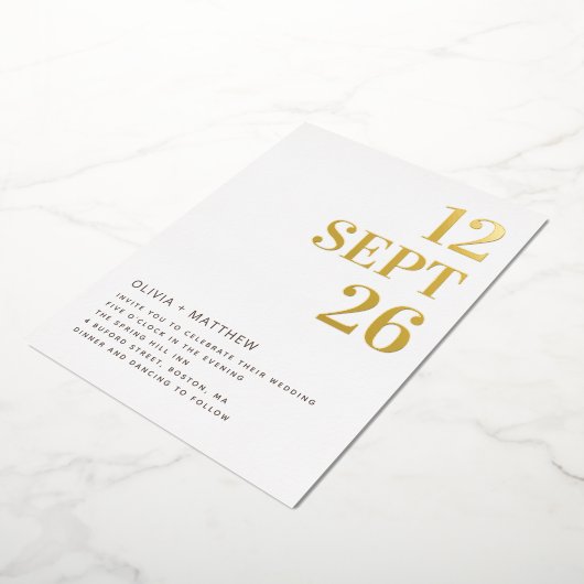 Modern Minimalist Gold Wedding | Clean Photo 箔招待状 (回転した状態)
