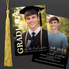 Modern Minimalist Graduation Photo Foil Invitation 箔招待状