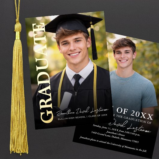 Modern Minimalist Graduation Photo Foil Invitation 箔招待状