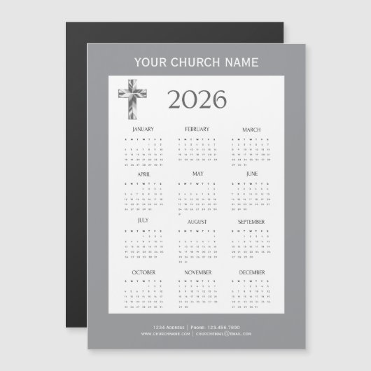 Modern Minimalist Gray 2026 Calendar Magnet (正面/裏面)