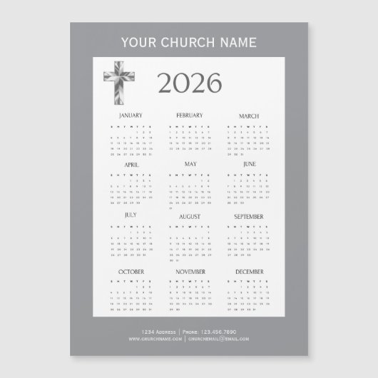 Modern Minimalist Gray 2026 Calendar Magnet (正面)