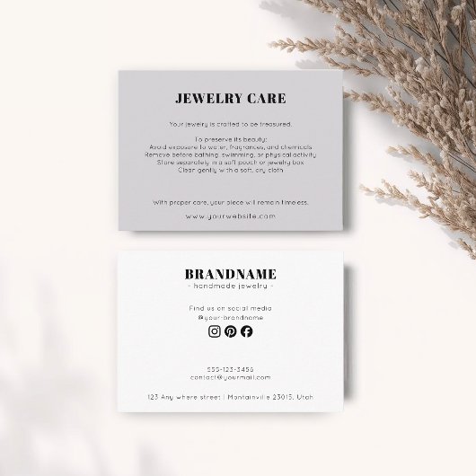 Modern Minimalist Gray Jewelry Care Insert Card エンクロージャーカード