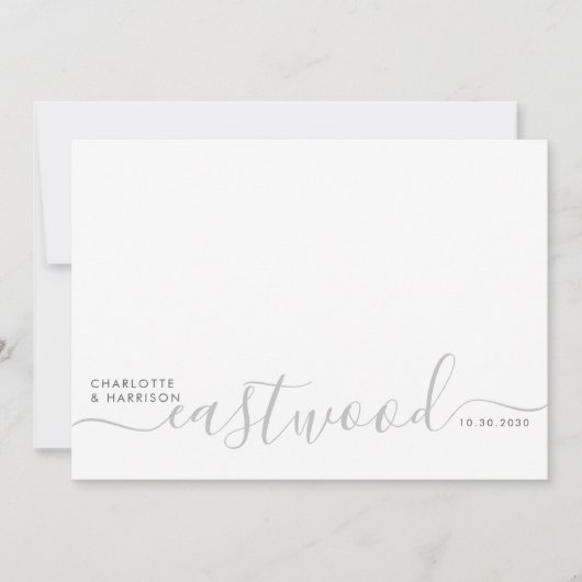 Modern Minimalist Gray Monogram Wedding サンキューカード (正面)