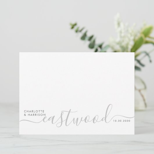 Modern Minimalist Gray Monogram Wedding サンキューカード (スタンド正面)