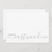 Modern Minimalist Gray Monogram Wedding サンキューカード (正面/裏面)