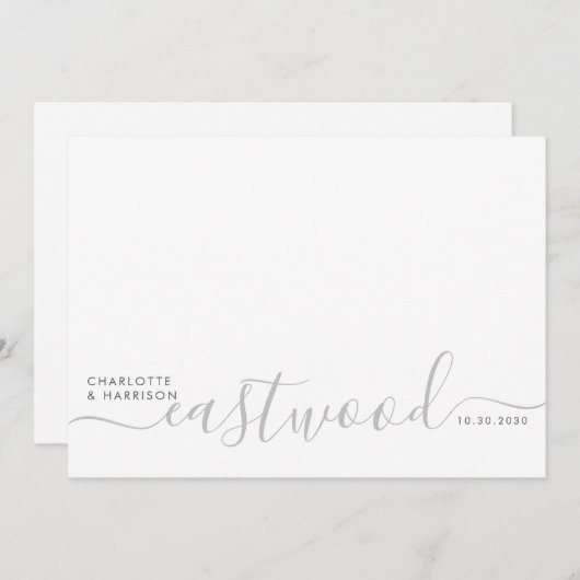 Modern Minimalist Gray Monogram Wedding サンキューカード (正面/裏面)