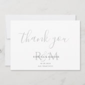 Modern Minimalist Gray Monogram Wedding サンキューカード (正面)