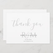 Modern Minimalist Gray Monogram Wedding サンキューカード (正面/裏面)