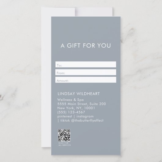 Modern Minimalist Gray QR Code Gift Certificate (裏面)