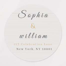 Modern Minimalist Gray Striped Wedding ラベル