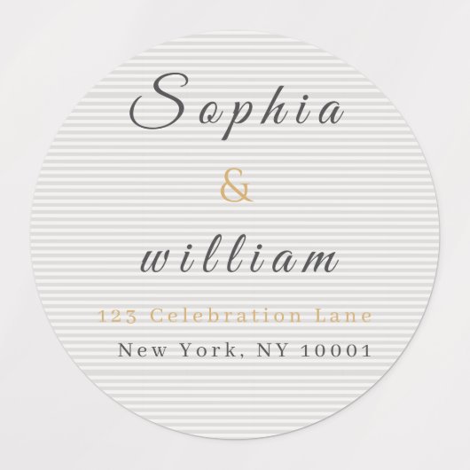 Modern Minimalist Gray Striped Wedding ラベル (デザイン1)