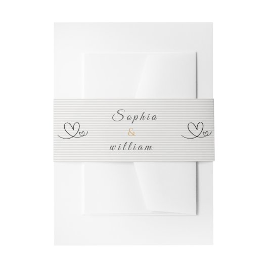 Modern Minimalist Gray Striped Wedding 招待状ベリーバンド (正面例)