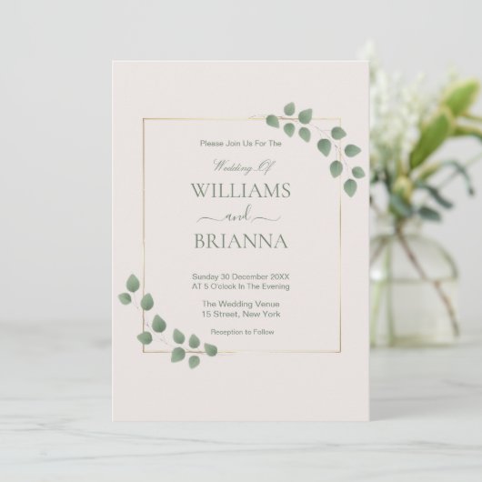 Modern Minimalist Green Geometric Frame Wedding 招待状 (スタンド正面)