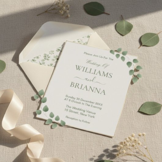 Modern Minimalist Green Geometric Frame Wedding In 招待状