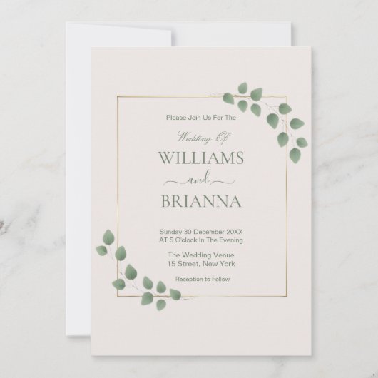 Modern Minimalist Green Geometric Frame Wedding In 招待状 (正面)