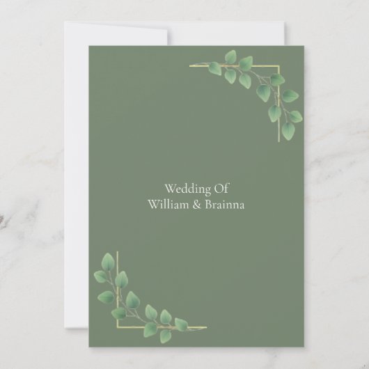 Modern Minimalist Green Geometric Frame Wedding In 招待状 (裏面)