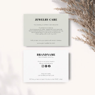 Modern Minimalist Green Jewelry Care Insert Card エンクロージャーカード