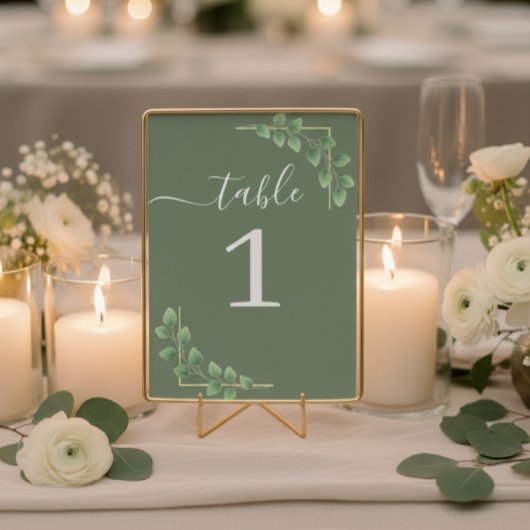 Modern Minimalist Green Leave Wedding テーブルナンバー