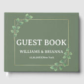 Modern Minimalist Green Photo Wedding Guest Book ゲストブック (正面)