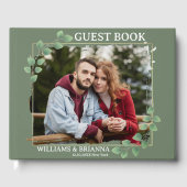 Modern Minimalist Green Photo Wedding Guest Book ゲストブック (正面)