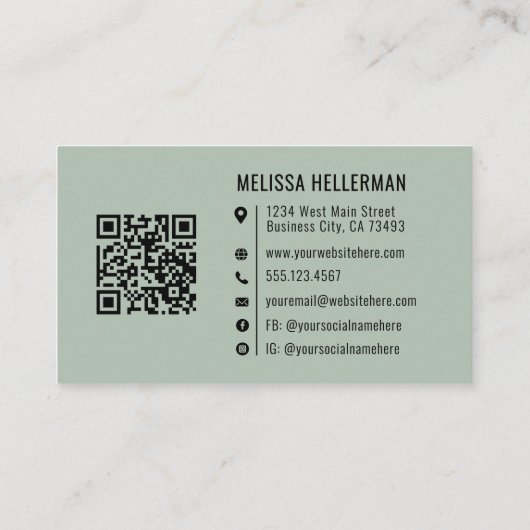 Modern Minimalist Green Professional Logo QR Code 名刺 (裏面)