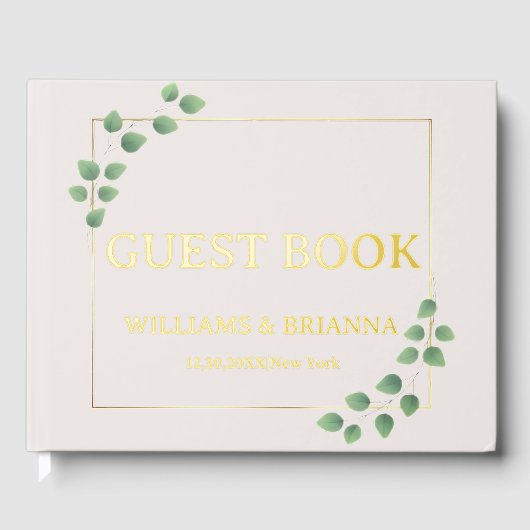 Modern Minimalist Green Wedding Foil Guest Book ゲストブック (正面)