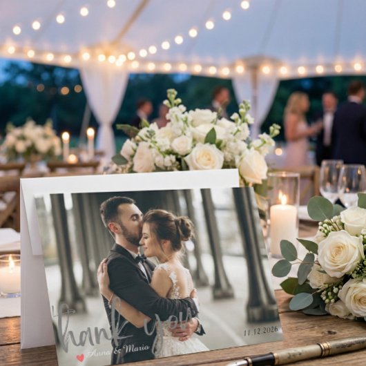 Modern Minimalist Handwritten Script Photo Wedding サンキューカード