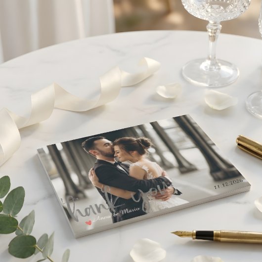 Modern Minimalist Handwritten Script Photo Wedding サンキューカード