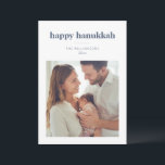 Modern Minimalist Hanukkah Photo Letter Message シーズンカード<br><div class="desc">This Hanukkah card features a clean, modern layout with a full photo on the front and space for a longer message on the back. The soft navy lettering and simple white borders create a calm, elegant feel that highlights the family photo. Its minimal style works beautifully for sharing updates, sending...</div>