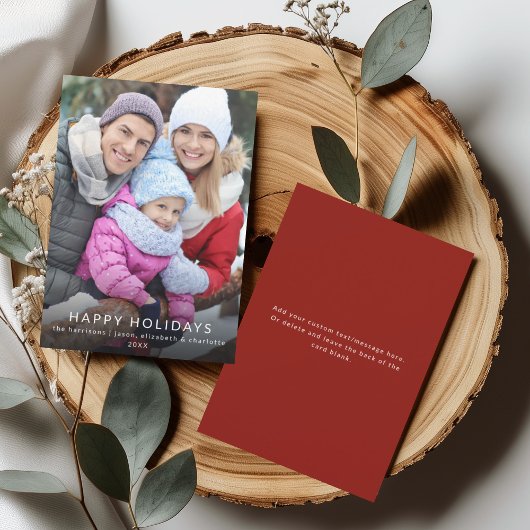 Modern Minimalist Happy Holidays Family Photo Card 招待状
