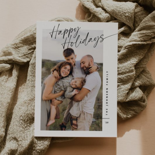 Modern Minimalist Happy Holidays Script Christmas シーズンカード